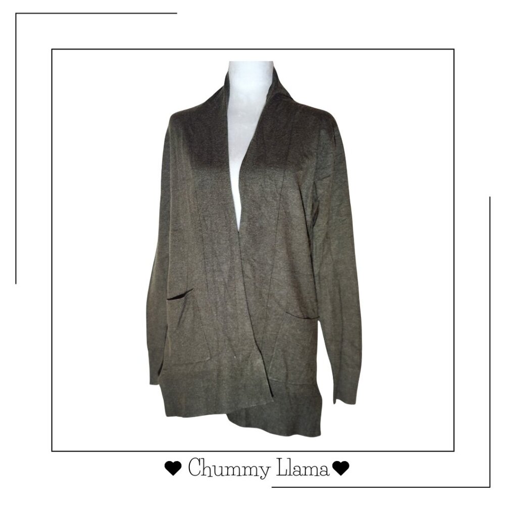 Pink Clover Olive Green Open-Front Cardigan – Soft Lightweight Knit, Size S